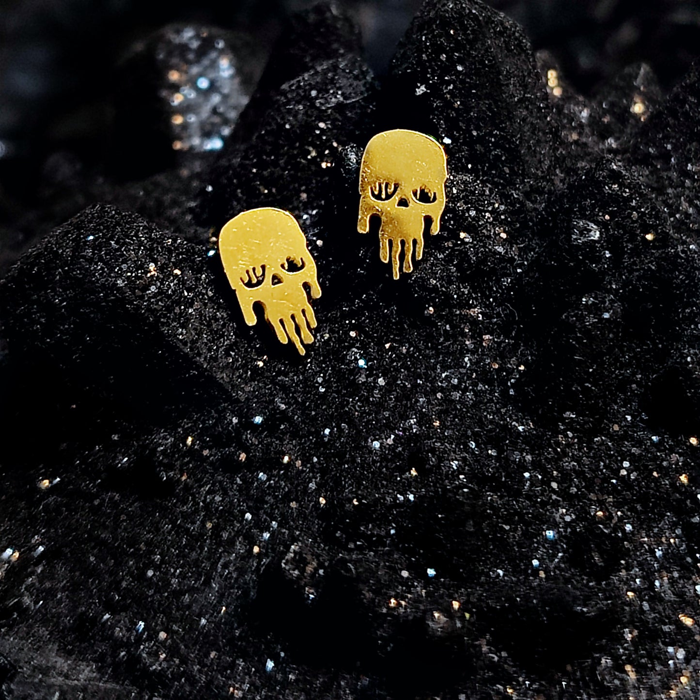 Liquid Skull Earring Studs Made w/ 18k Gold Plated Surgical Steel