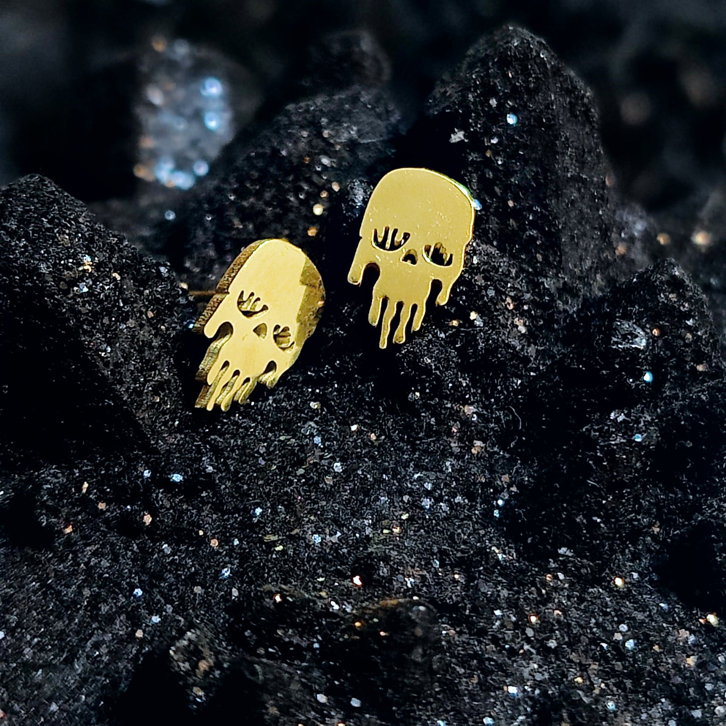 Liquid Skull Earring Studs Made w/ 18k Gold Plated Surgical Steel