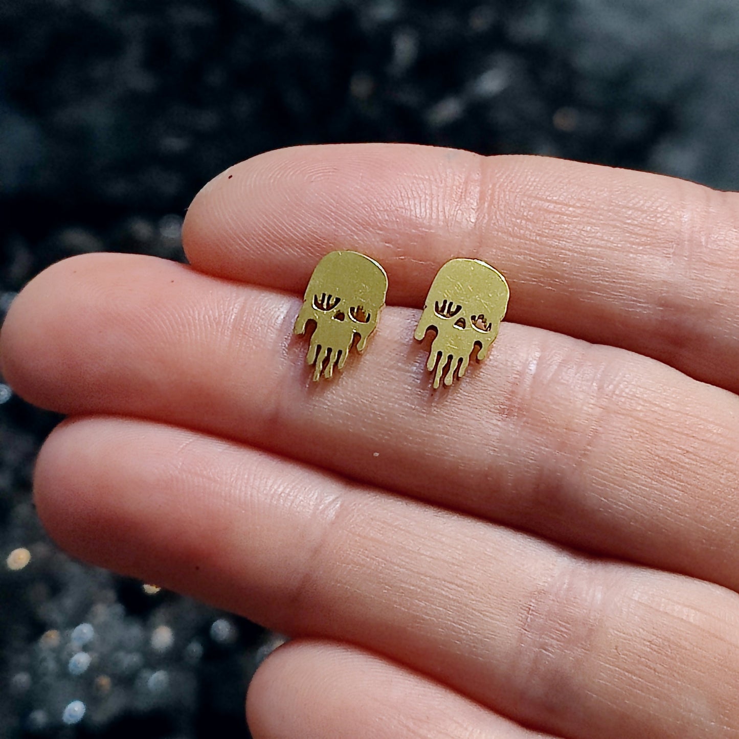 Liquid Skull Earring Studs Made w/ 18k Gold Plated Surgical Steel