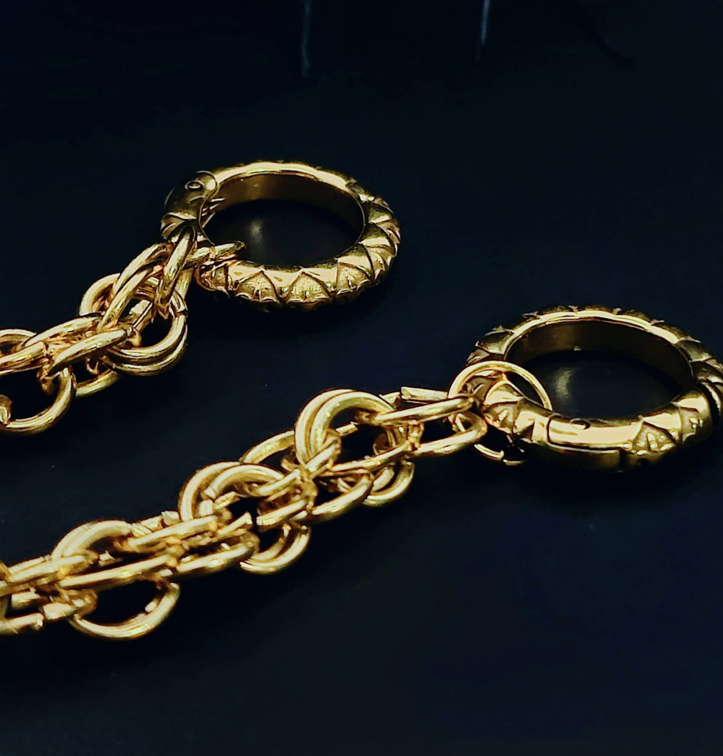 Labradorite Chainmail Moon Ear Weights w/ 18k Gold Plated Stainless Steel Hoop Clickers