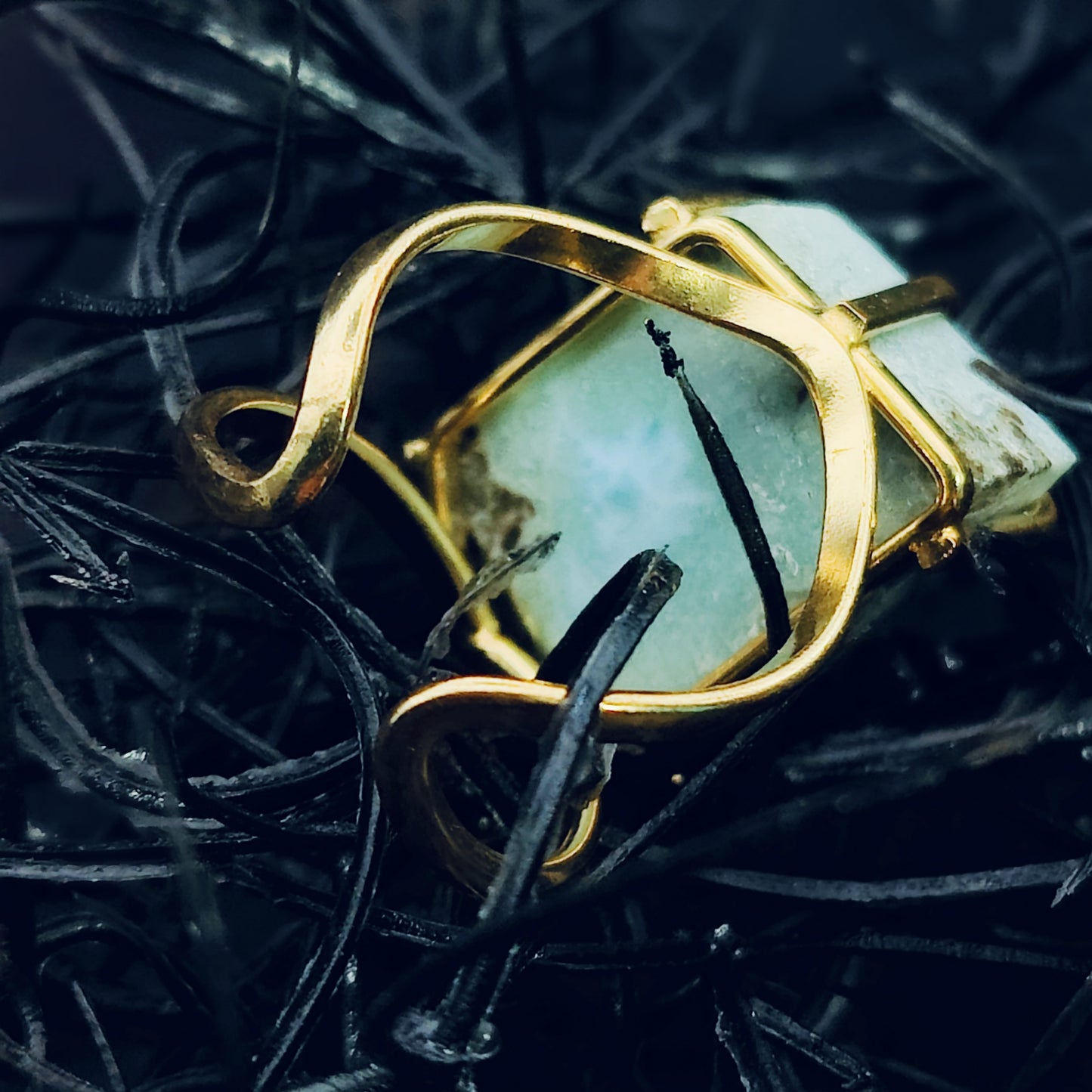 SHOPIFY EXCLUSIVE: Larimar Statement Cocktail Arc Ring in 24k Gold Plating w/ Adjustable Band (US SIZES 8-12)