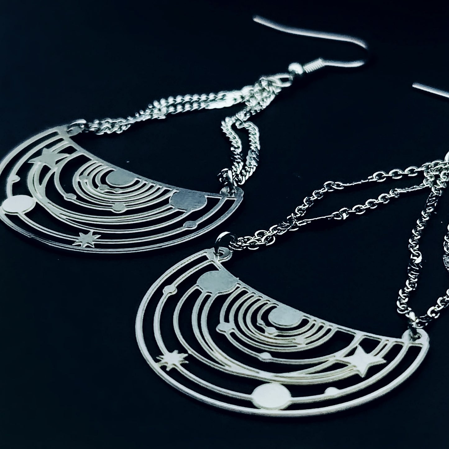 "Black Eye Galaxy" Dangle Earrings w/ Implant Grade Surgical Steel Hooks