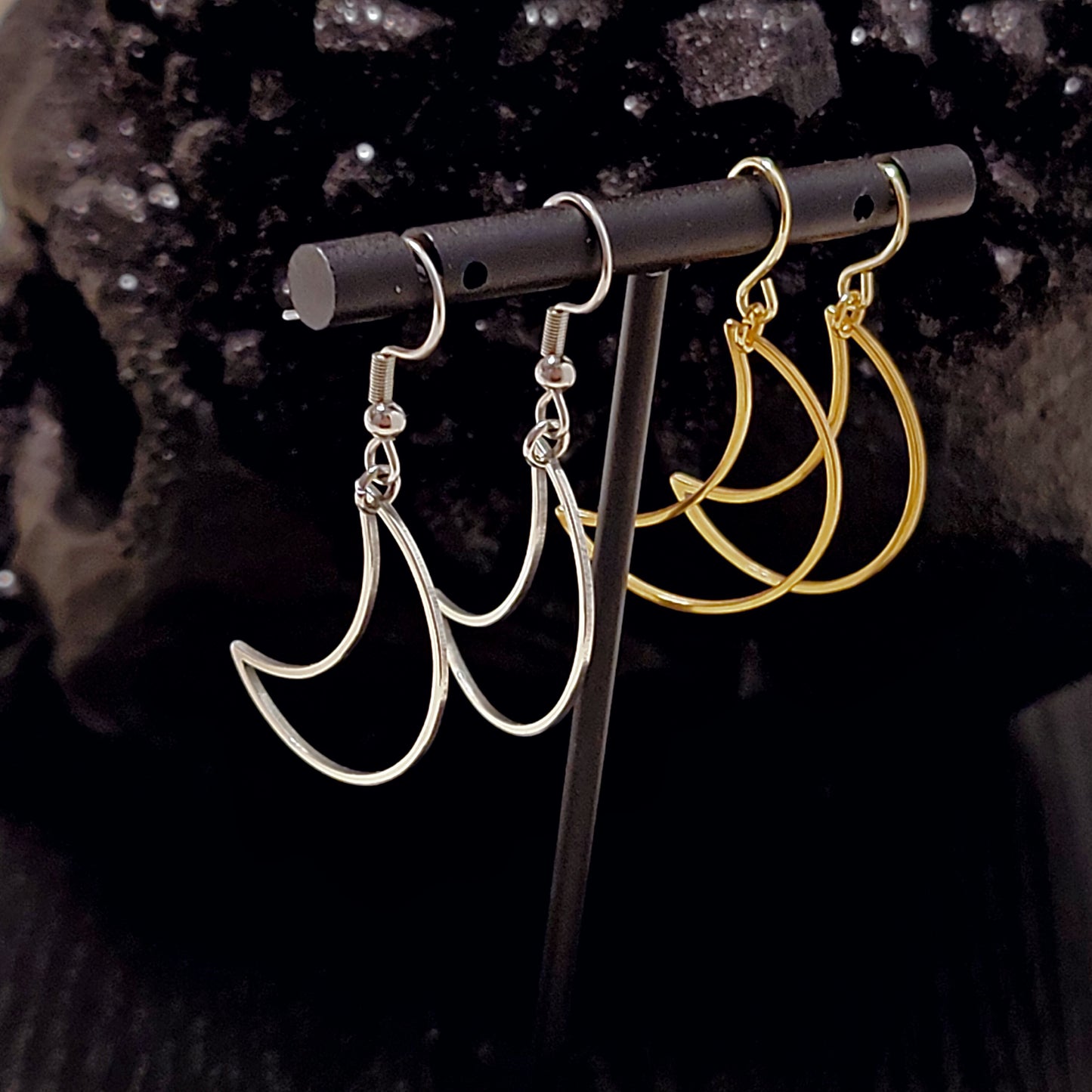 LIGHTWEIGHT Hollow Moon Earrings in Gold w/ 18k Gold Surgical Steel Hooks