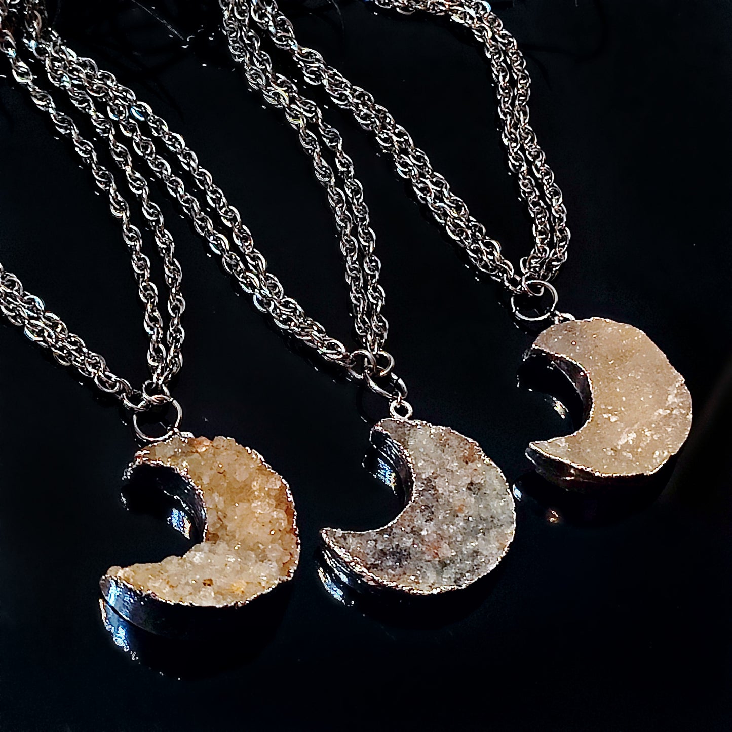 ****CLEARANCE*** Was $70.00 -NOW $50.00- Sparkling Druzy Moon Necklace, 18 inches