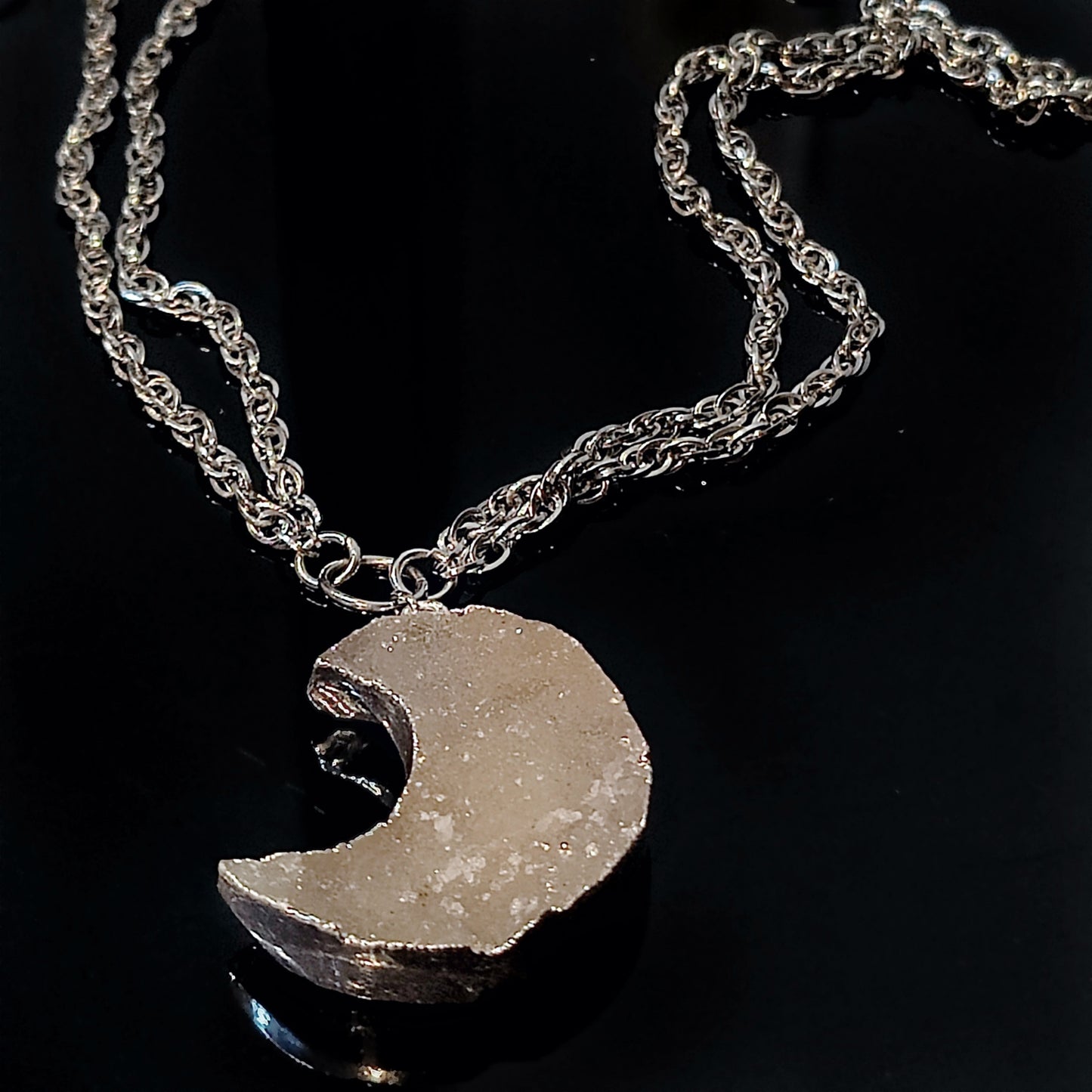 ****CLEARANCE*** Was $70.00 -NOW $50.00- Sparkling Druzy Moon Necklace, 18 inches