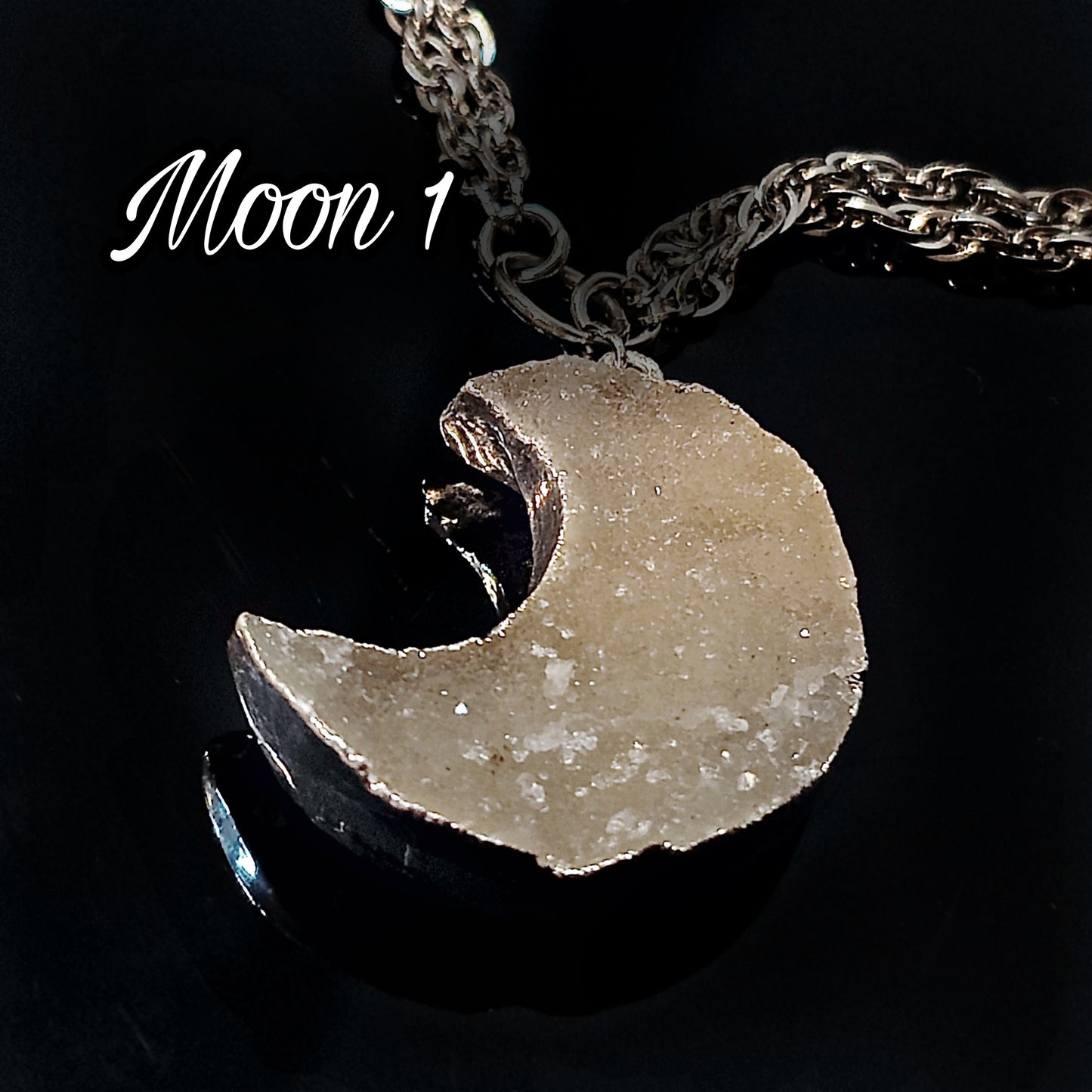 ****CLEARANCE*** Was $70.00 -NOW $50.00- Sparkling Druzy Moon Necklace, 18 inches