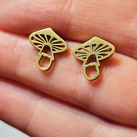 Dainty Mushroom Studs Made w/ 18k Gold Surgical Steel