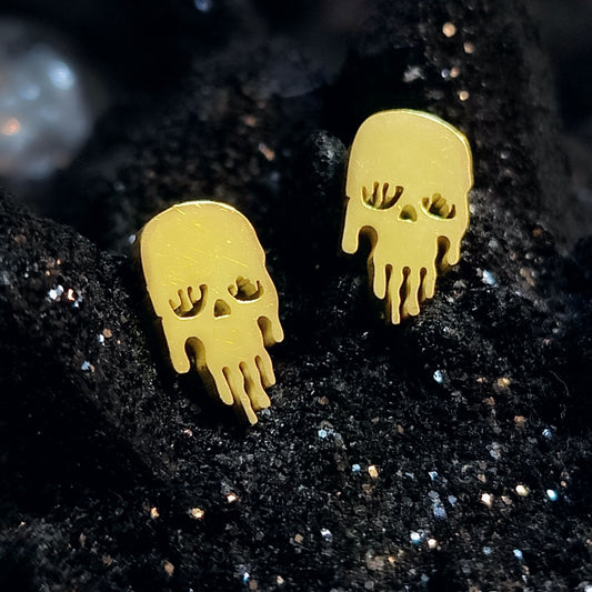 Liquid Skull Earring Studs Made w/ 18k Gold Plated Surgical Steel