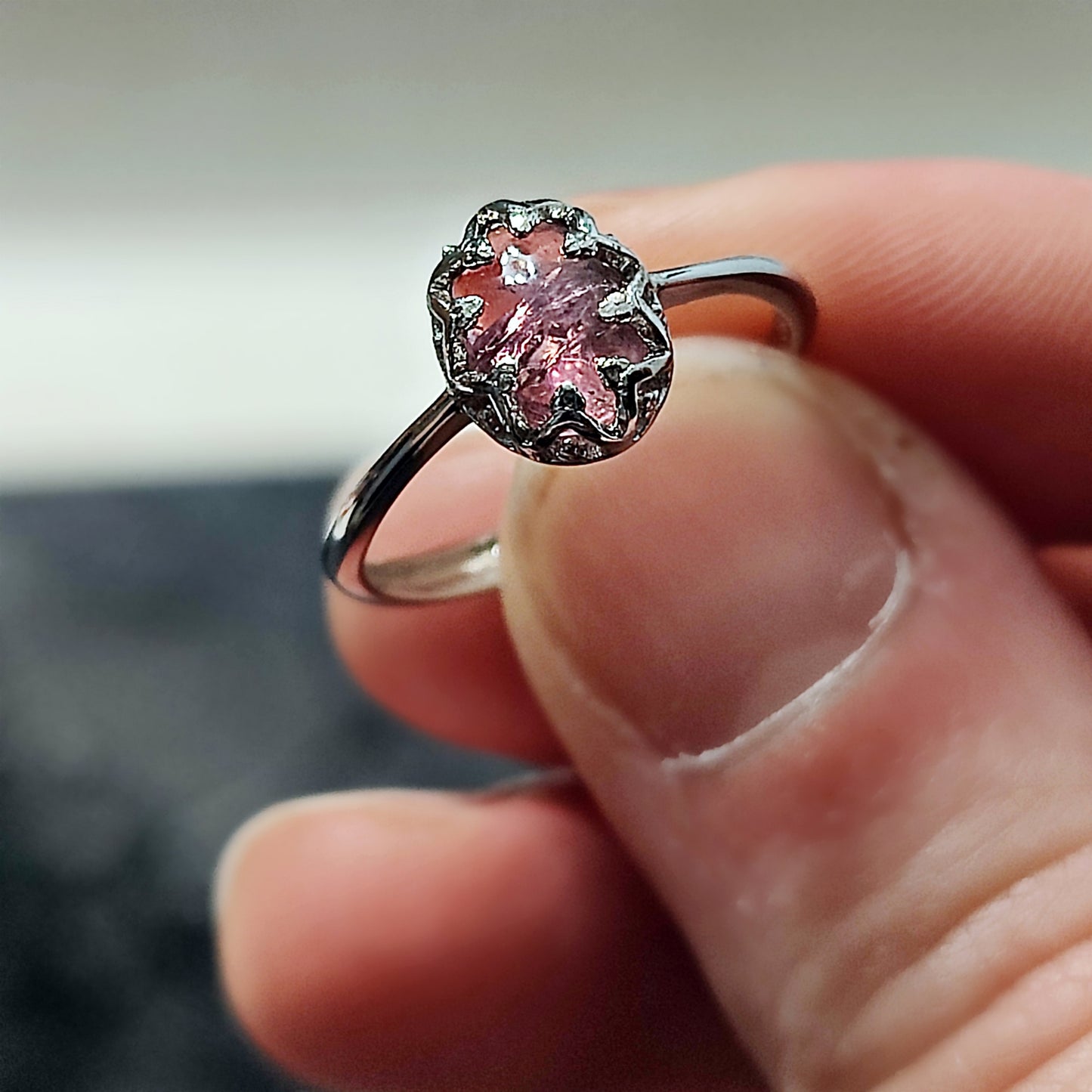 Pink Tourmaline Oval Crown Ring in Sterling Silver w/ Adjustable Band (US SIZES 5-10)