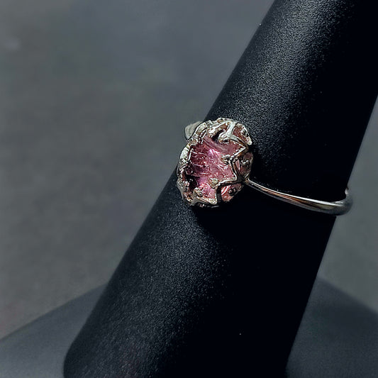 Pink Tourmaline Oval Crown Ring in Sterling Silver w/ Adjustable Band (US SIZES 5-10)