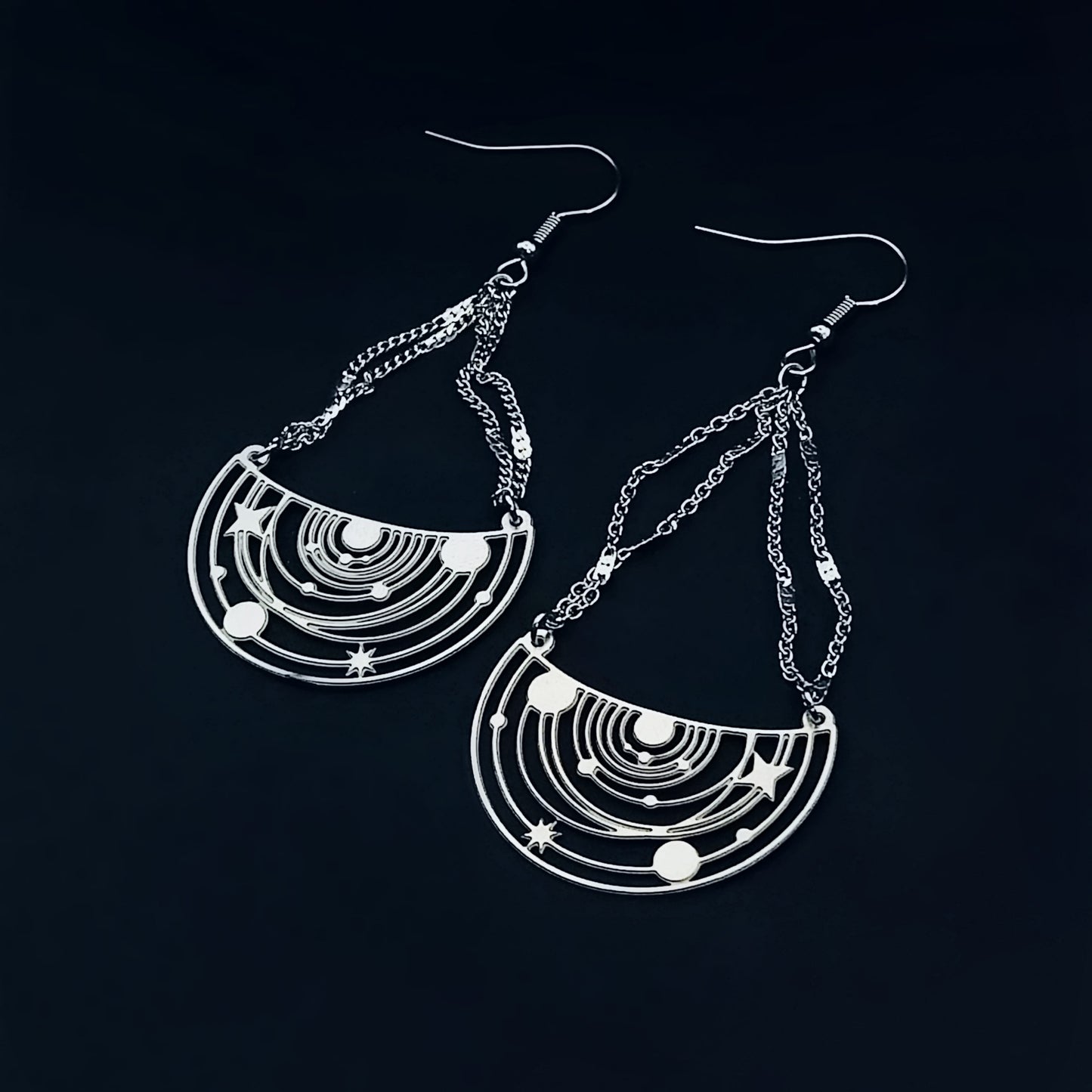 "Black Eye Galaxy" Dangle Earrings w/ Implant Grade Surgical Steel Hooks