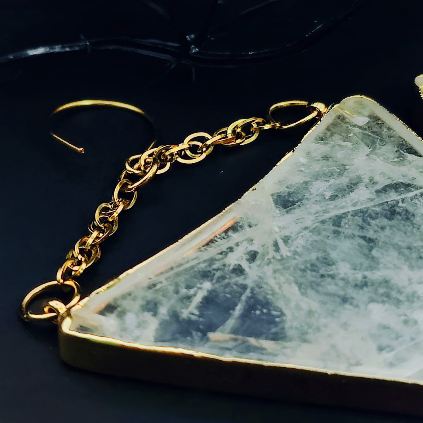 Clear Quartz Triangle Ear Weights in 24k Gold Plating w/ Implant Grade Surgical Steel Eye Hooks (21g)