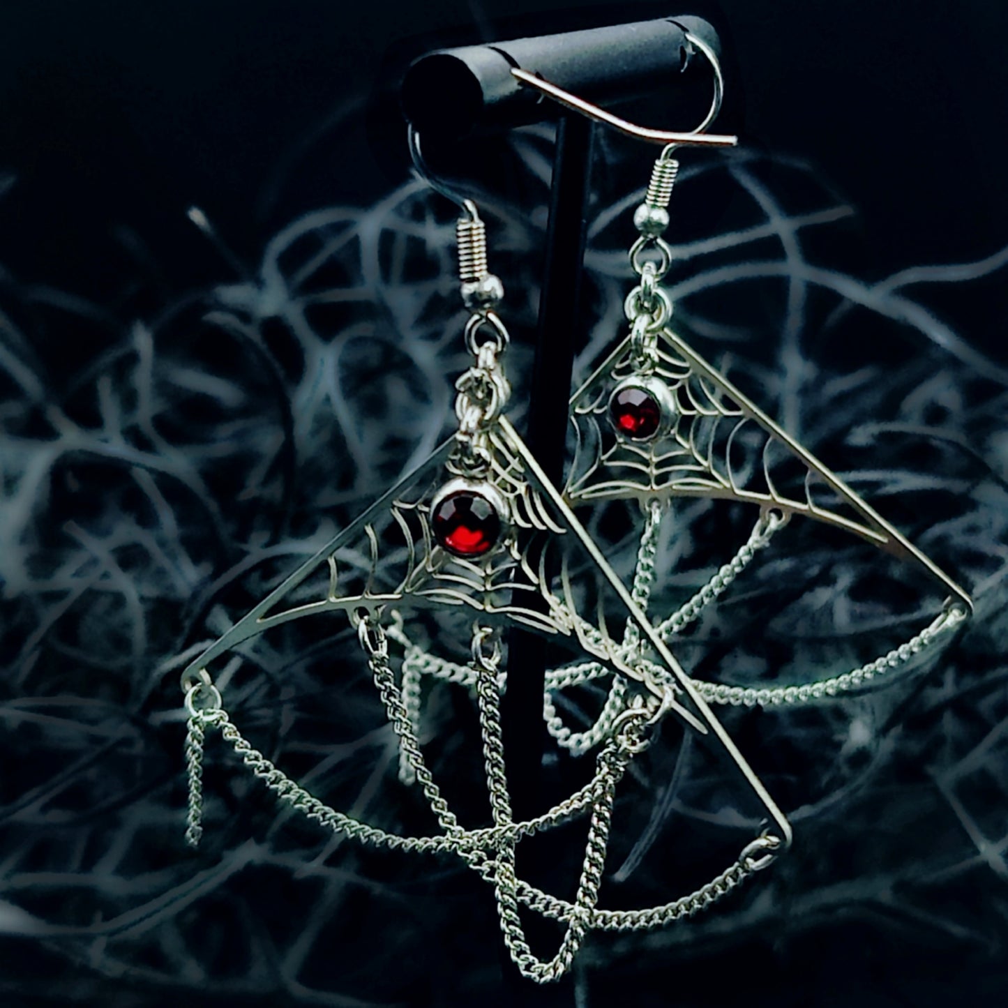 Spiderweb Drip Statement Earrings in Garnet w/ Implant Grade Surgical Steel Hooks