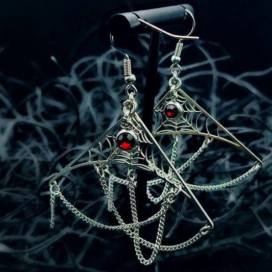 Spiderweb Drip Statement Earrings in Garnet w/ Implant Grade Surgical Steel Hooks