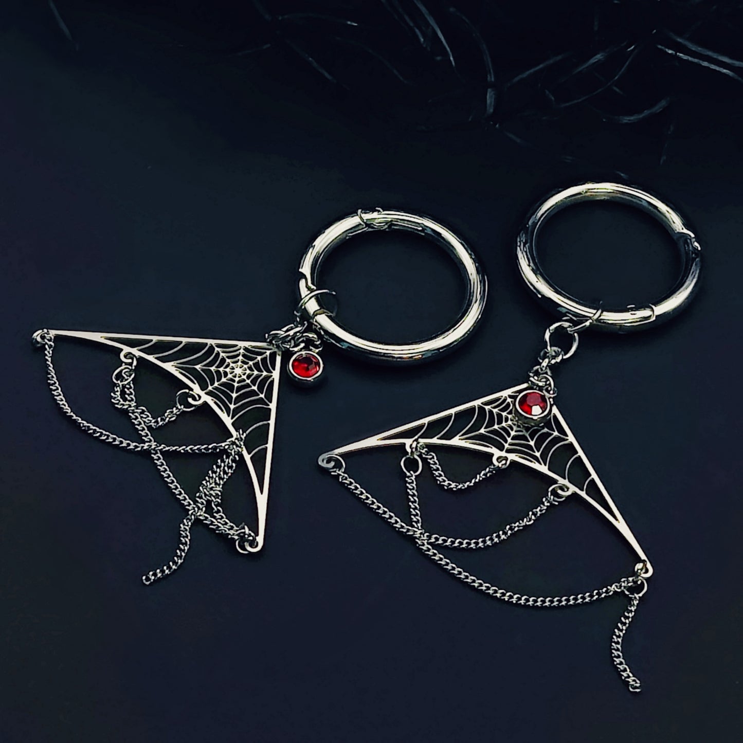 Spiderweb Drip Ear Weights in Garnet w/ Stainless Steel Hoop Clickers