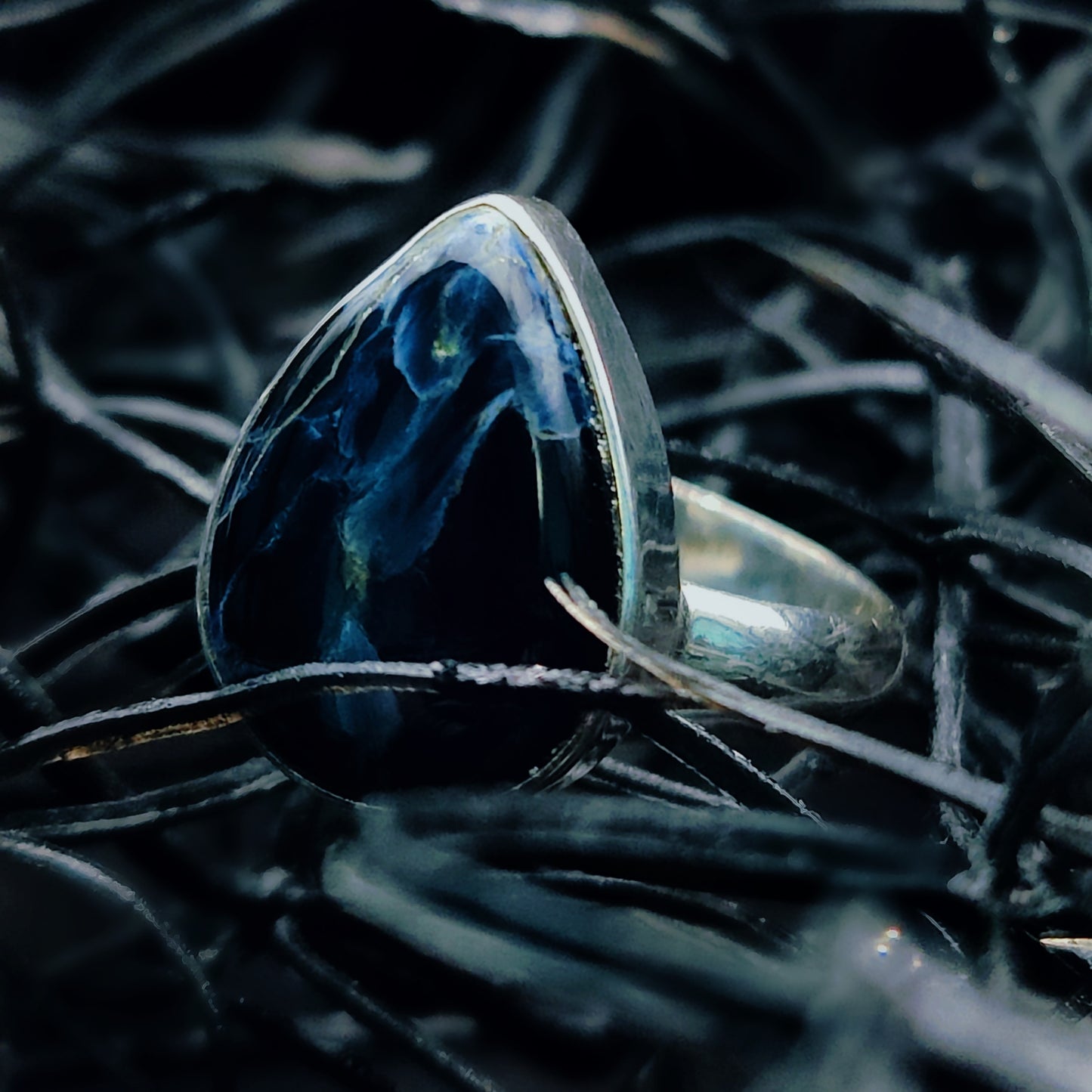 Pietersite Teardrop Ring in Sterling Silver (US SIZE 8)