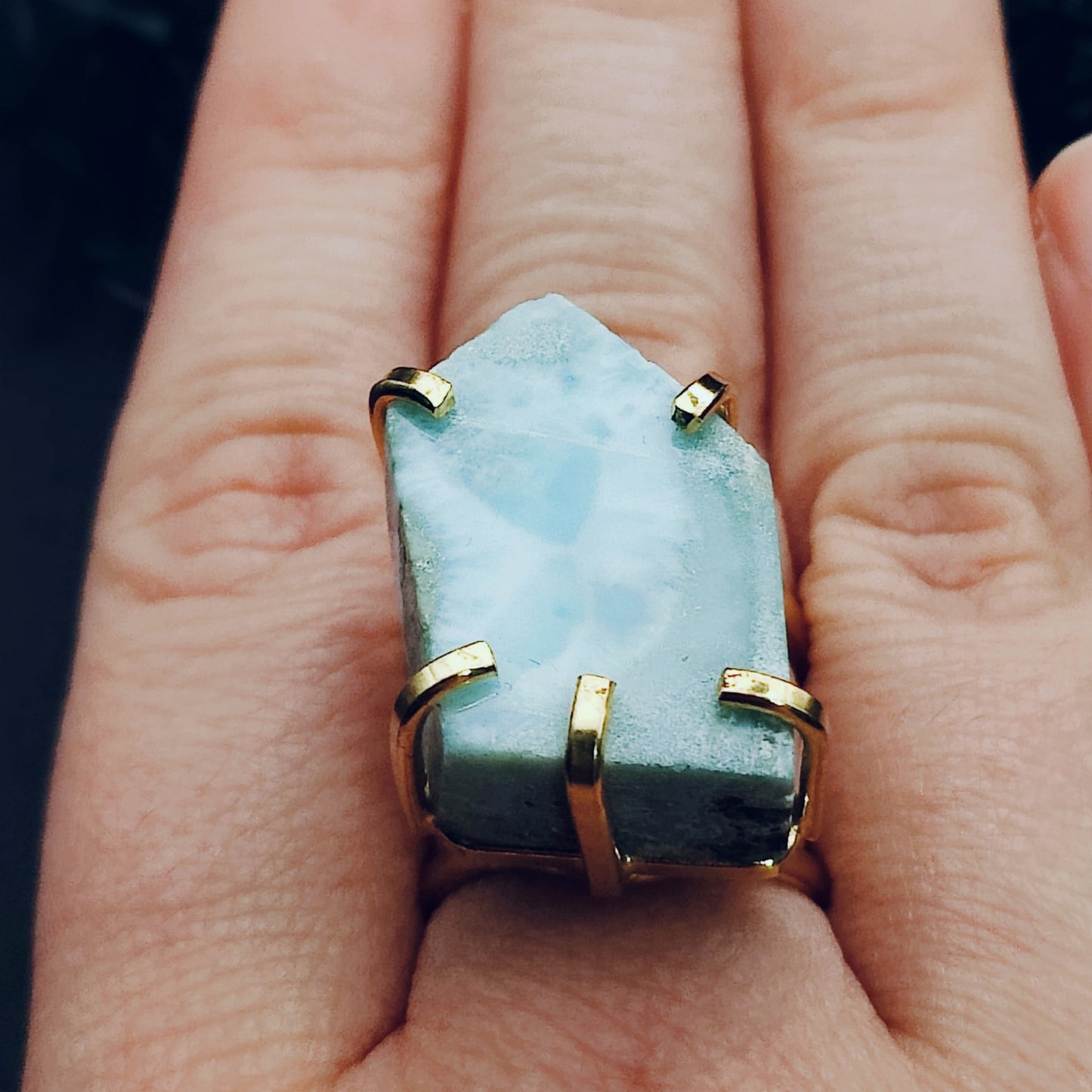 SHOPIFY EXCLUSIVE: Larimar Statement Cocktail Arc Ring in 24k Gold Plating w/ Adjustable Band (US SIZES 8-12)