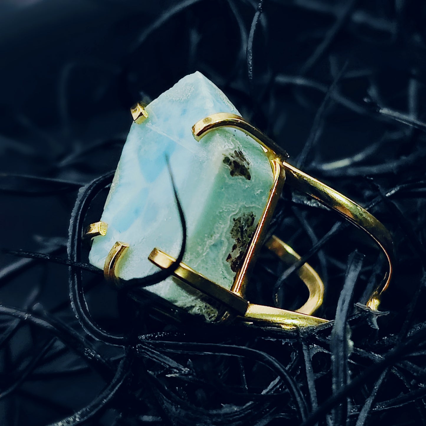 SHOPIFY EXCLUSIVE: Larimar Statement Cocktail Arc Ring in 24k Gold Plating w/ Adjustable Band (US SIZES 8-12)