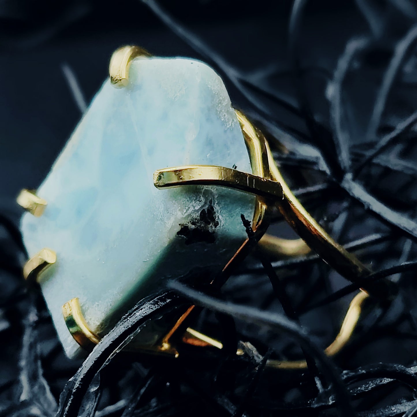 SHOPIFY EXCLUSIVE: Larimar Statement Cocktail Arc Ring in 24k Gold Plating w/ Adjustable Band (US SIZES 8-12)