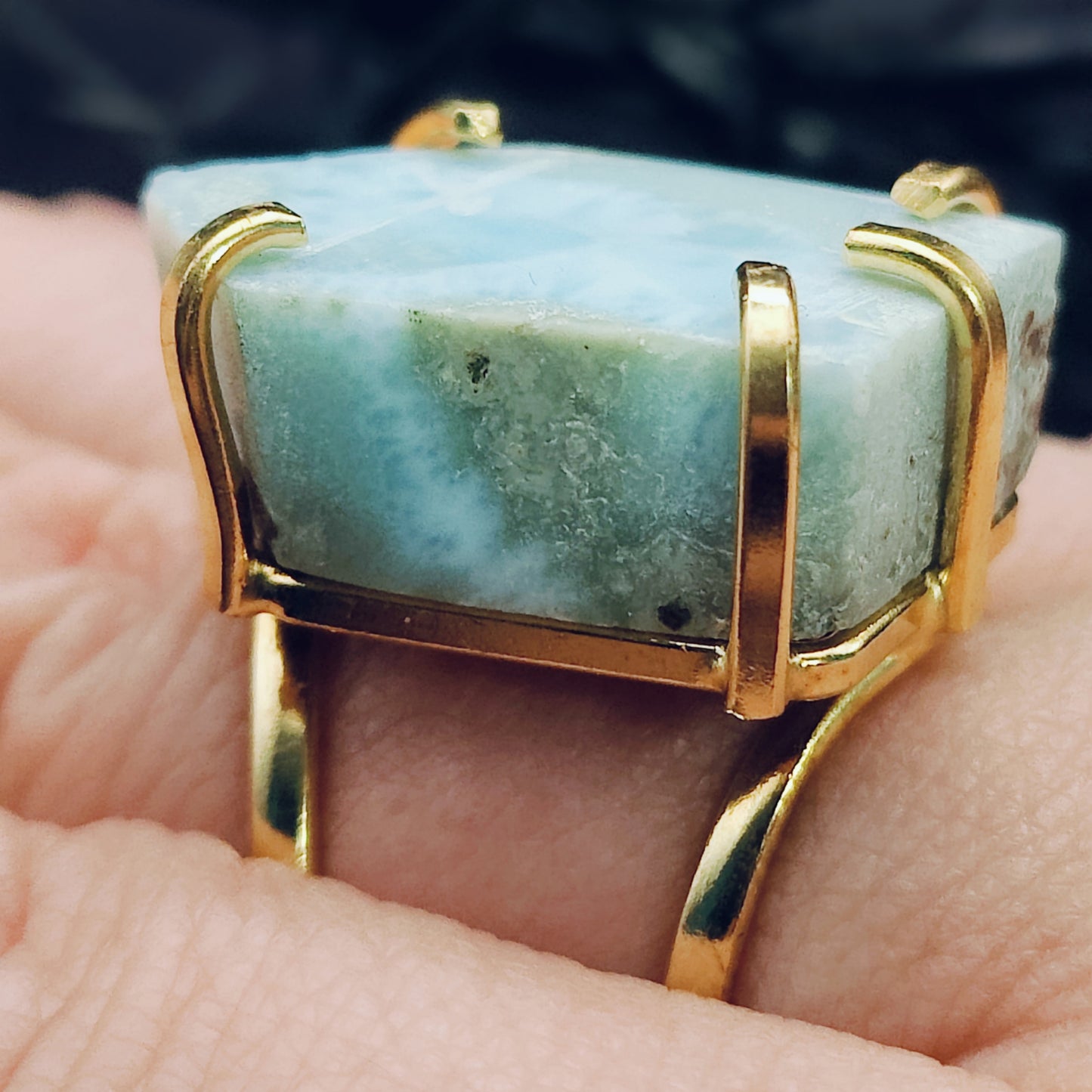 SHOPIFY EXCLUSIVE: Larimar Statement Cocktail Arc Ring in 24k Gold Plating w/ Adjustable Band (US SIZES 8-12)