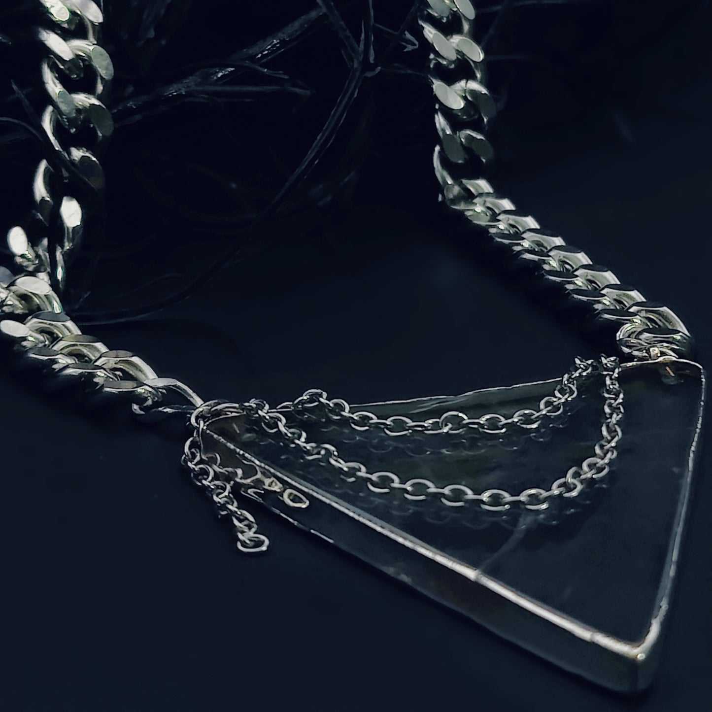 *THE INDUSTRIAL BERMUDA* Triangle Necklace in Clear Quartz, 16 inches Long