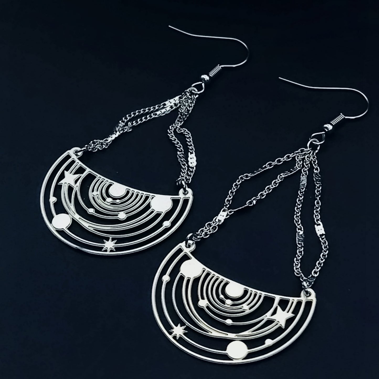 "Black Eye Galaxy" Dangle Earrings w/ Implant Grade Surgical Steel Hooks