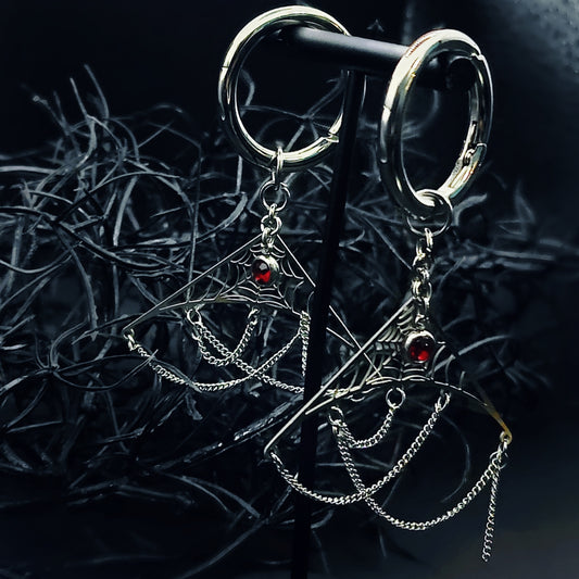 Spiderweb Drip Ear Weights in Garnet w/ Stainless Steel Hoop Clickers