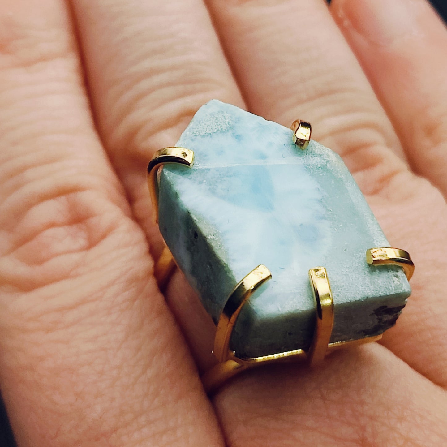 SHOPIFY EXCLUSIVE: Larimar Statement Cocktail Arc Ring in 24k Gold Plating w/ Adjustable Band (US SIZES 8-12)