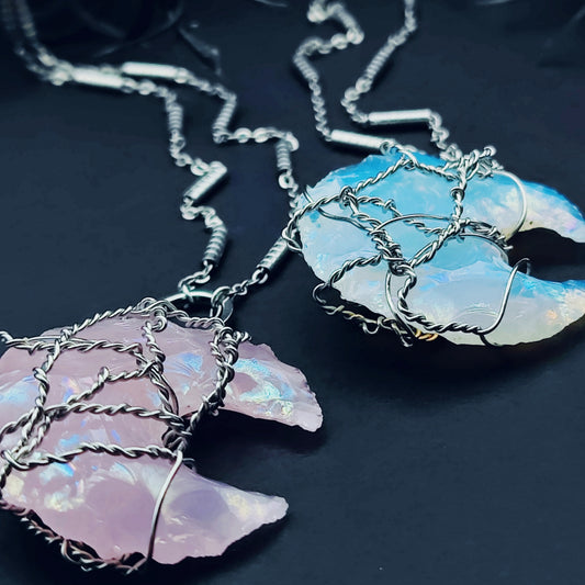 YOU CHOOSE: Celestial Cage Moon Necklace in Opalite, 23 inches Long