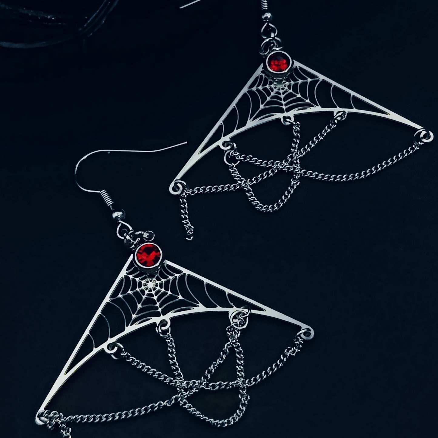 Spiderweb Drip Statement Earrings in Garnet w/ Implant Grade Surgical Steel Hooks