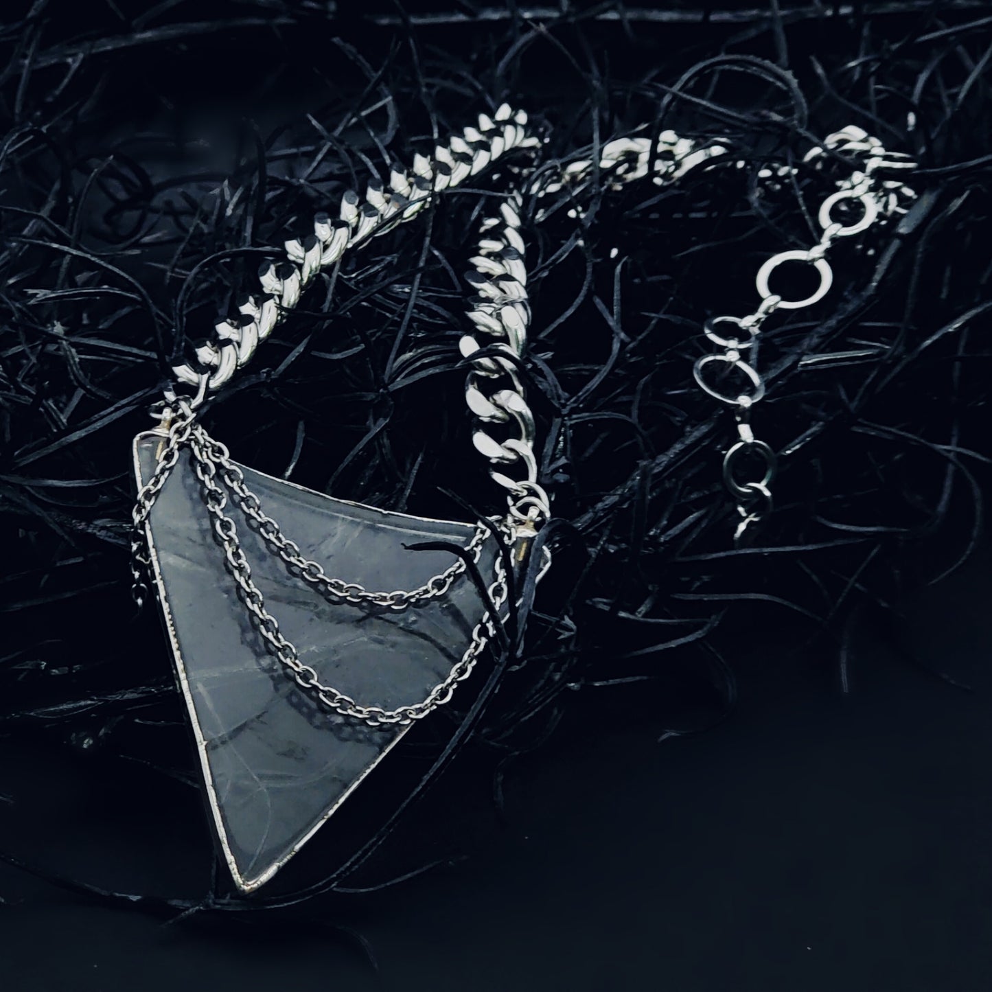 *THE INDUSTRIAL BERMUDA* Triangle Necklace in Clear Quartz, 16 inches Long