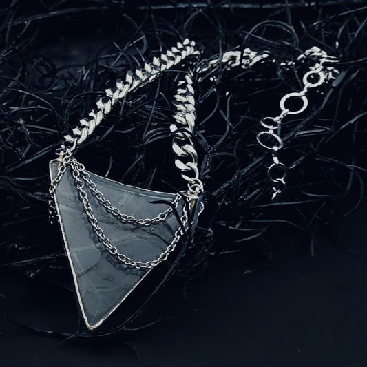 *THE INDUSTRIAL BERMUDA* Triangle Necklace in Clear Quartz, 16 inches Long