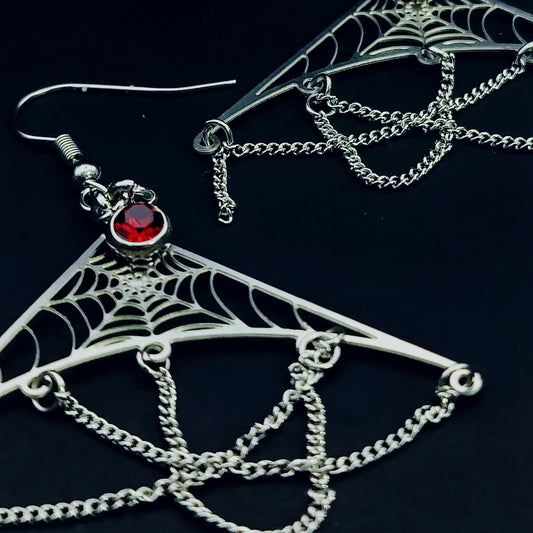 Spiderweb Drip Statement Earrings in Garnet w/ Implant Grade Surgical Steel Hooks