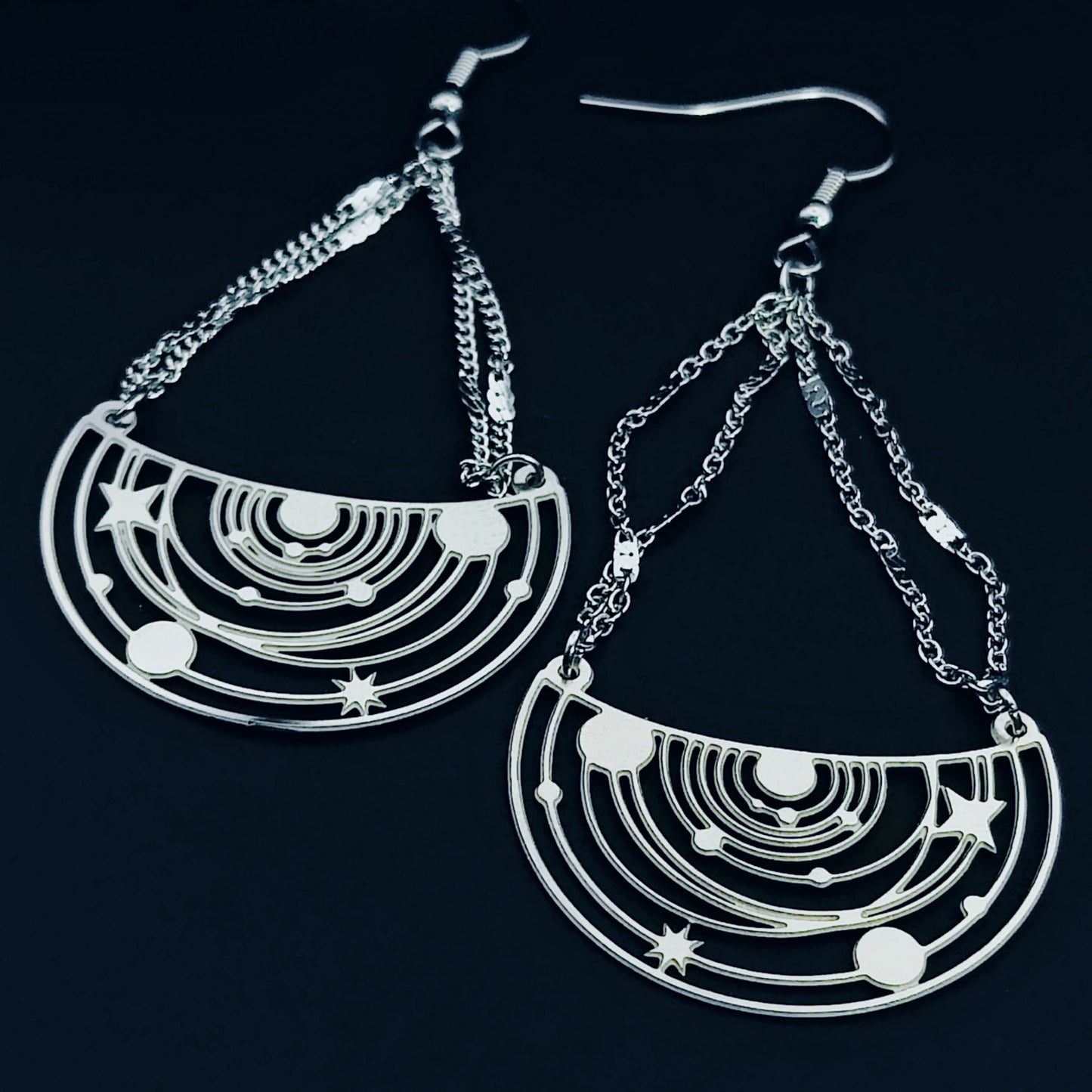 "Black Eye Galaxy" Dangle Earrings w/ Implant Grade Surgical Steel Hooks