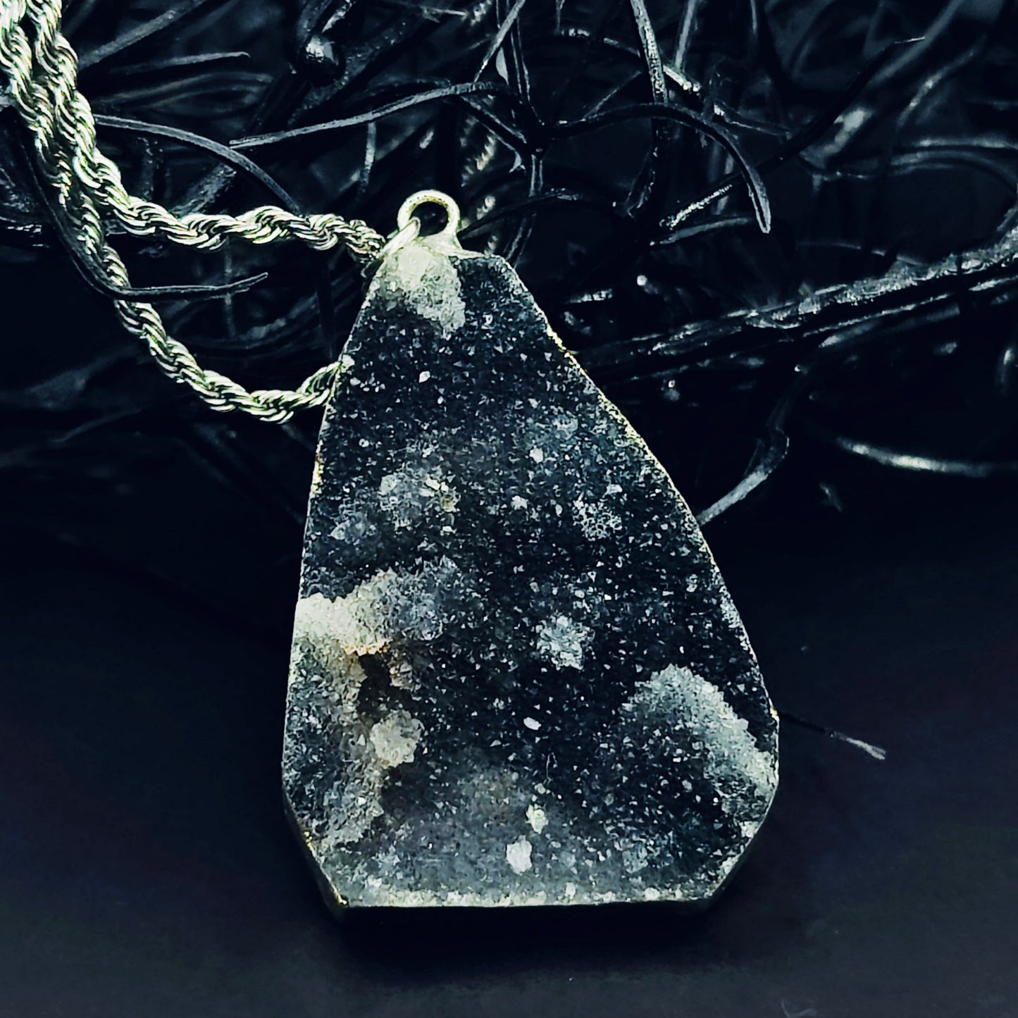 ***CLEARANCE*** Was $35.00 -NOW $20.00- Black Bubble Druzy Freeform Necklace, 20 inches Long