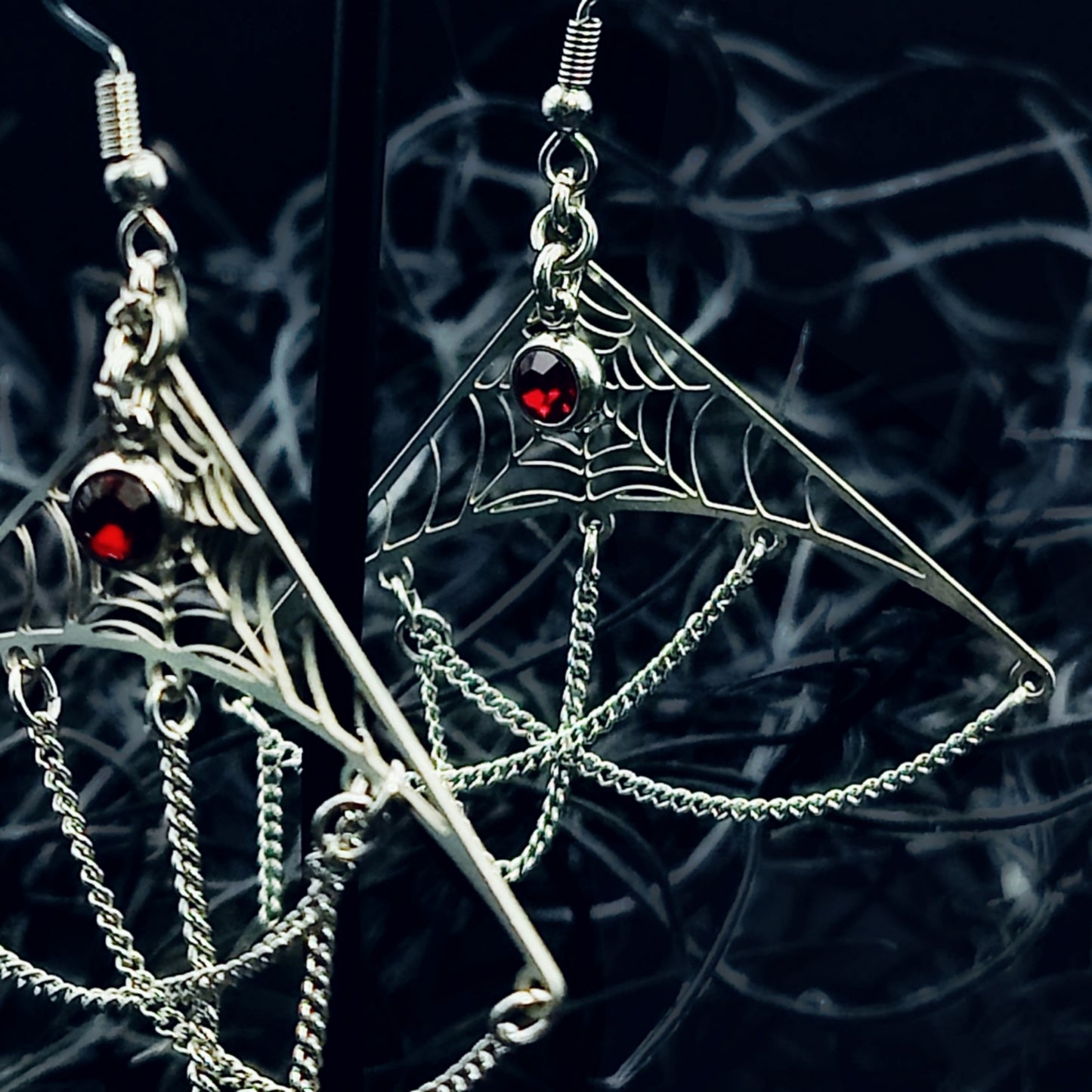 Spiderweb Drip Statement Earrings in Garnet w/ Implant Grade Surgical Steel Hooks