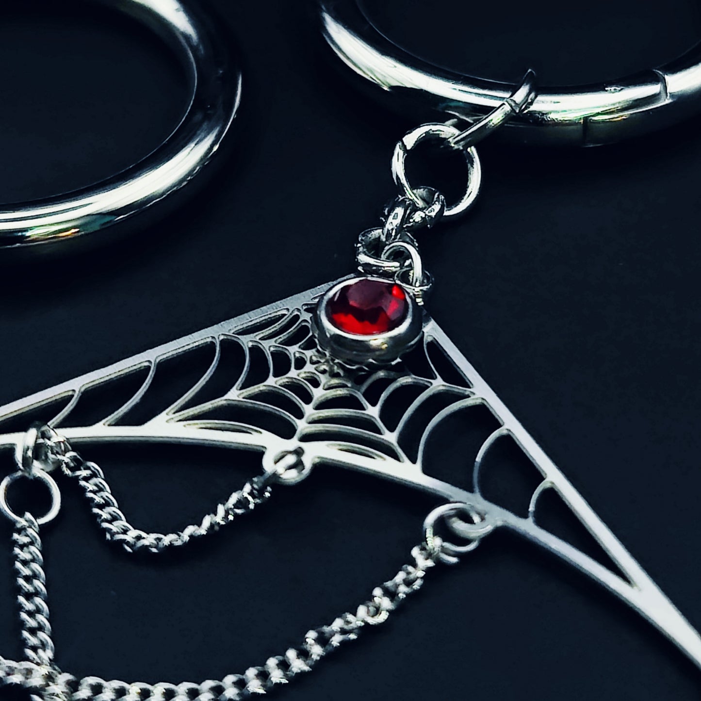 Spiderweb Drip Ear Weights in Garnet w/ Stainless Steel Hoop Clickers