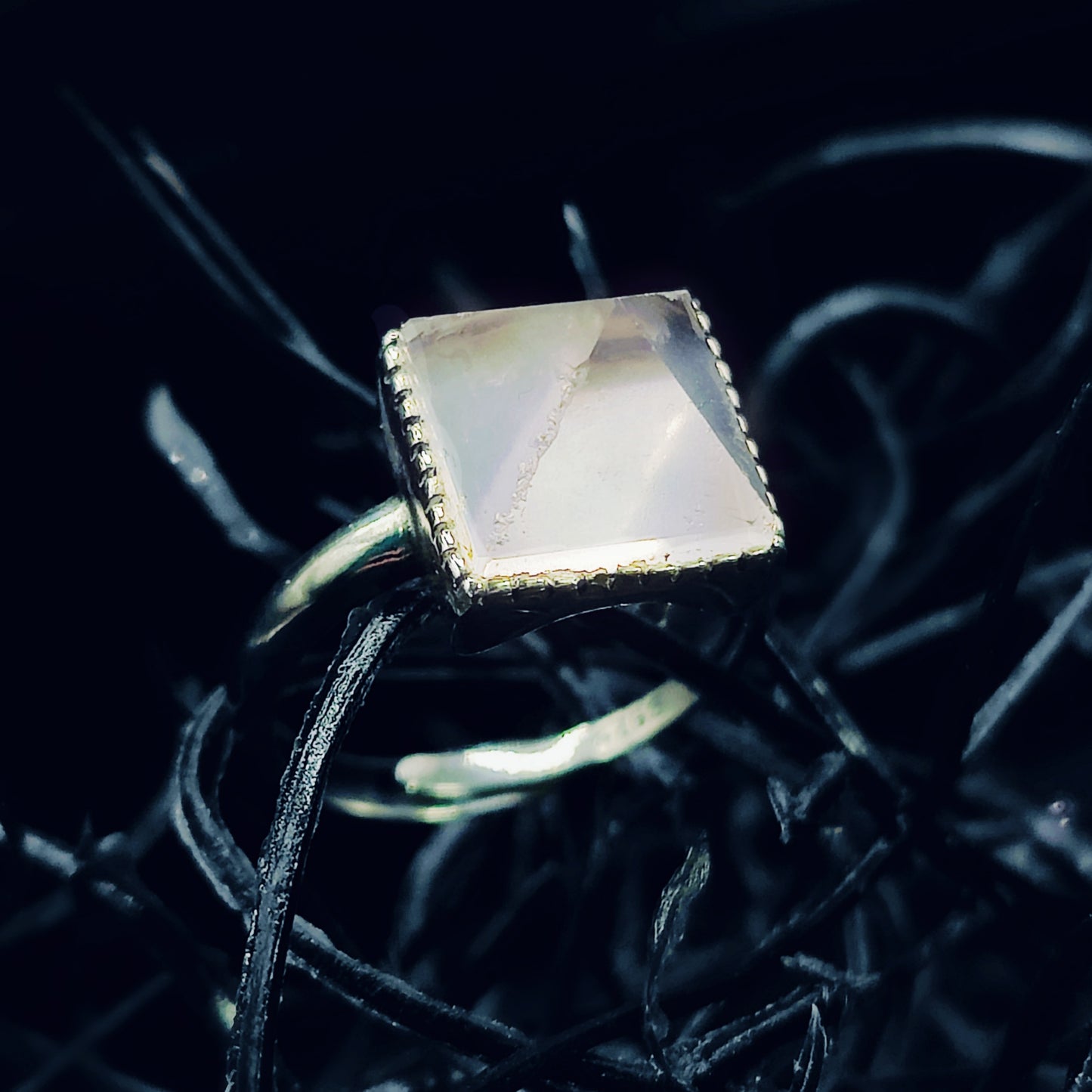 ***IMPERFECTION DISCOUNT*** Rose Quartz Pyramid Ring in Sterling Silver w/ Adjustable Band (US SIZES 5-10)