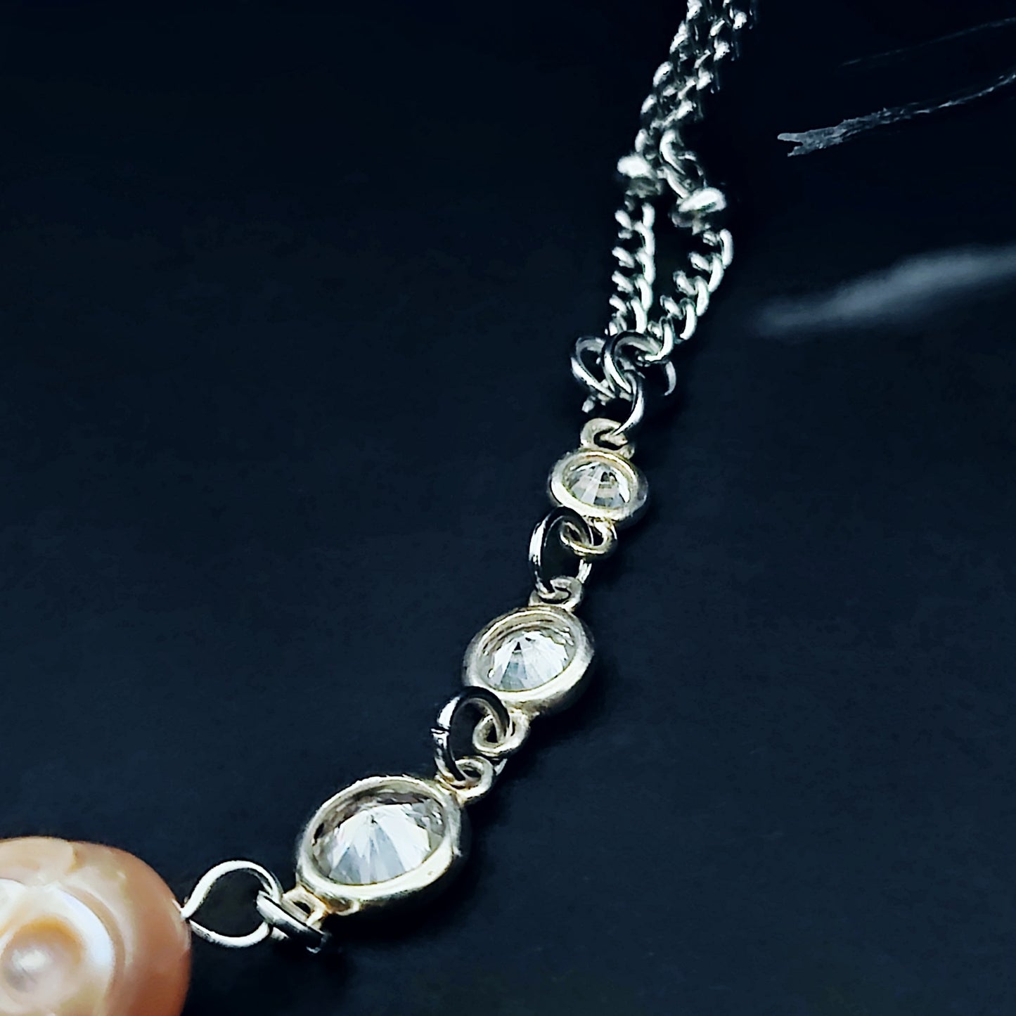 Dainty Pearl Skull Necklace with Cubic Zirconia Detailing, 18 inches Long