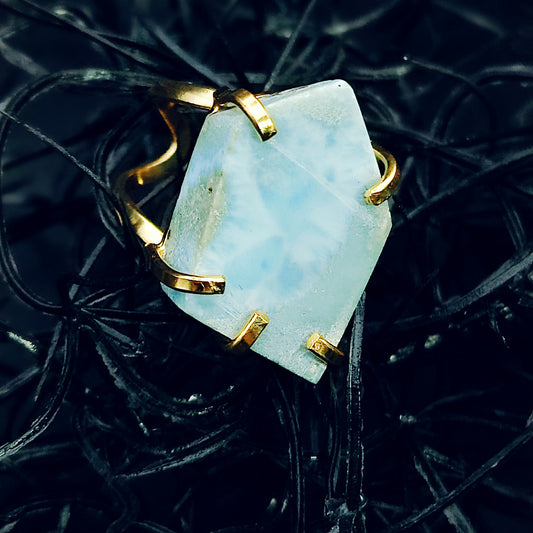 SHOPIFY EXCLUSIVE: Larimar Statement Cocktail Arc Ring in 24k Gold Plating w/ Adjustable Band (US SIZES 8-12)