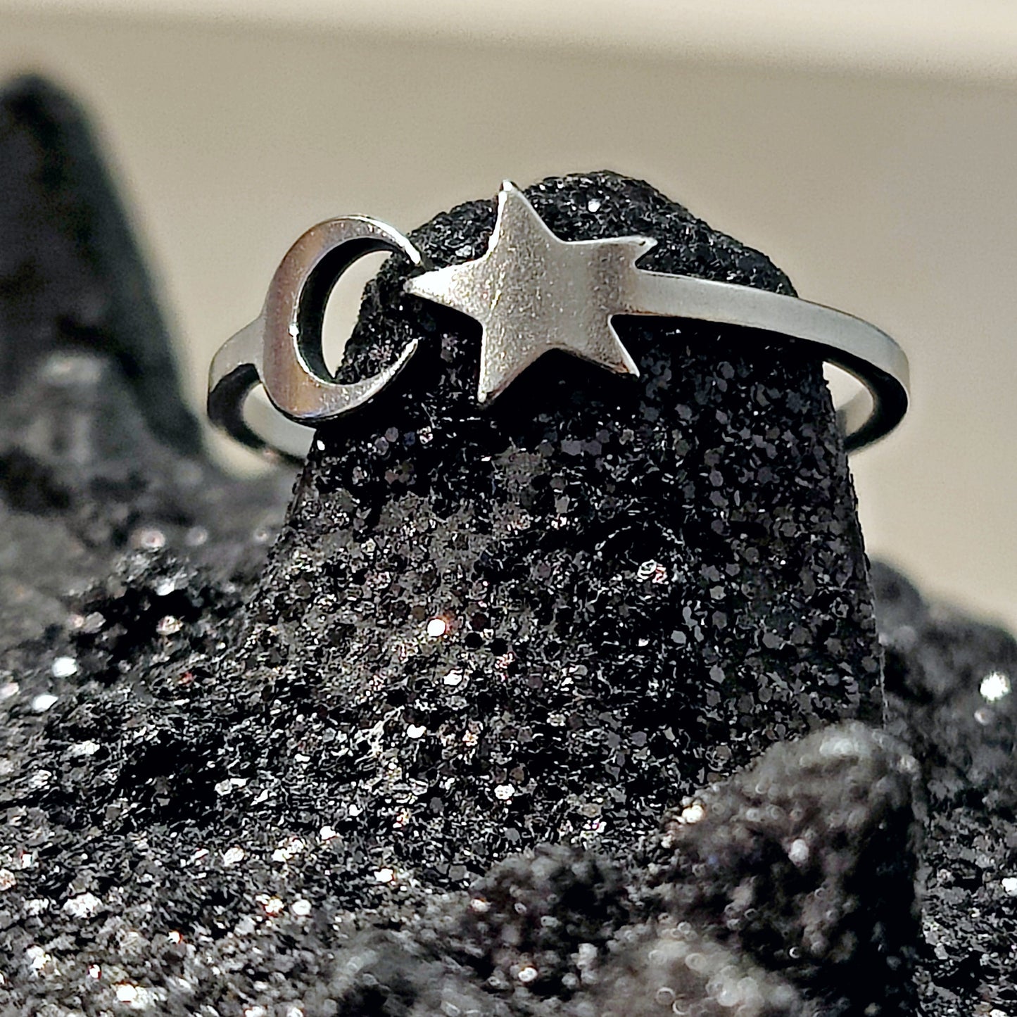 YOU CHOOSE: Dainty Moon & Stars Stackable Ring in Silver or Gold w/ Adjustable Band (US SIZES 6-10)