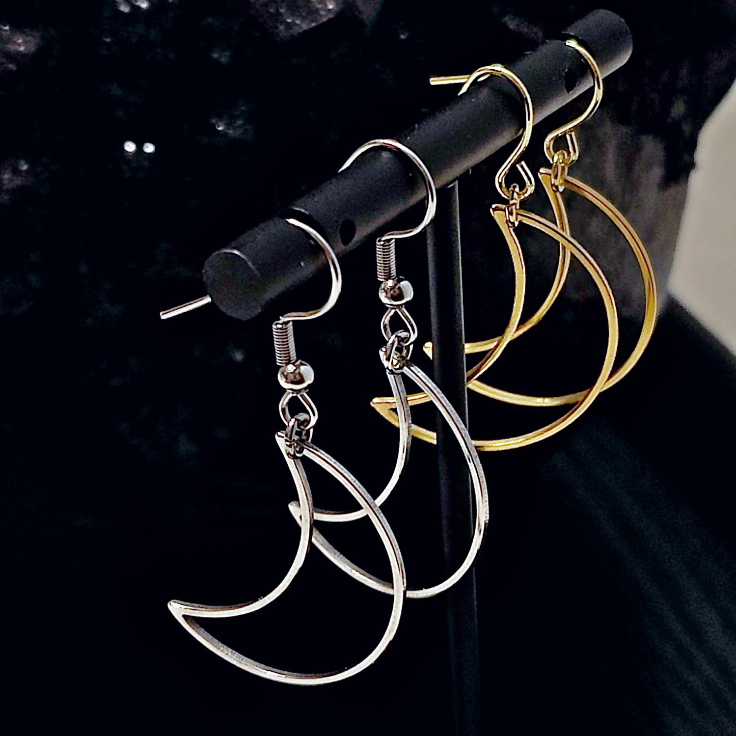 LIGHTWEIGHT Hollow Moon Earrings in Gold w/ 18k Gold Surgical Steel Hooks