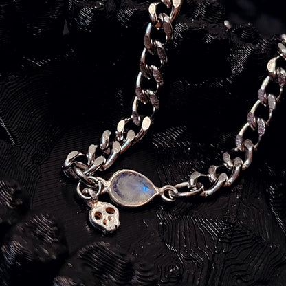 *THE INGRID* Dainty Skull Charm Bracelet w/ Moonstone or Clear Quartz