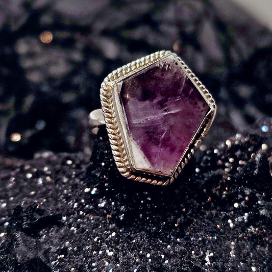 Amethyst Coffin Statement Ring in Sterling Silver (US SIZE 7.5)