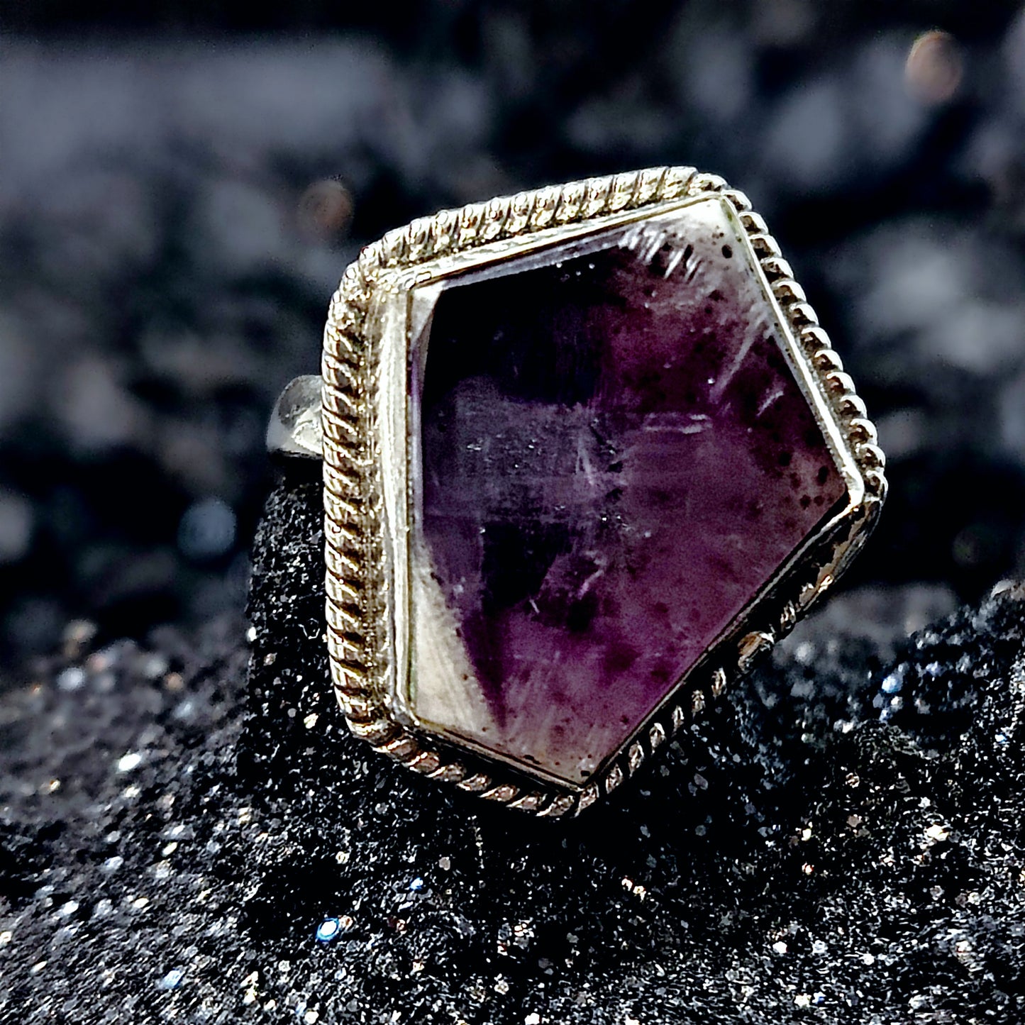 Amethyst Coffin Statement Ring in Sterling Silver (US SIZE 7.5)