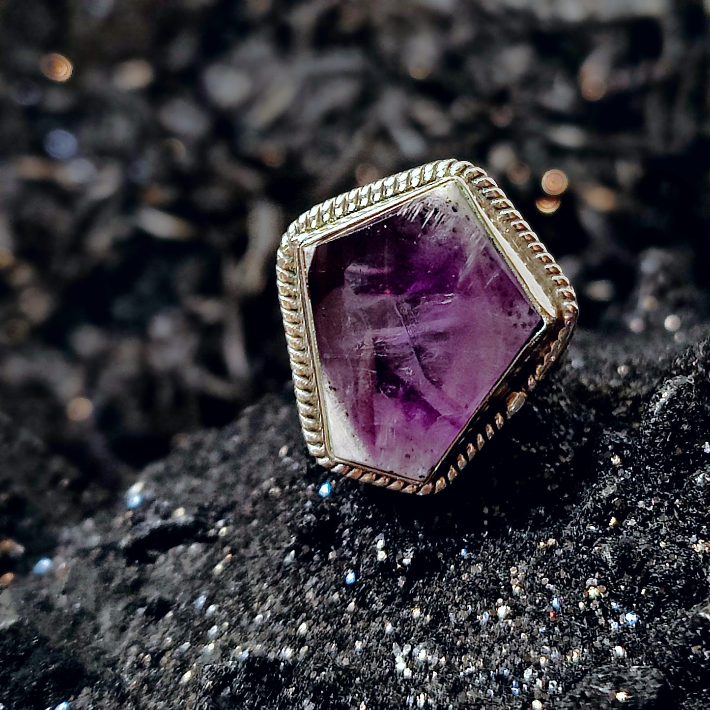 Amethyst Coffin Statement Ring in Sterling Silver (US SIZE 7.5)