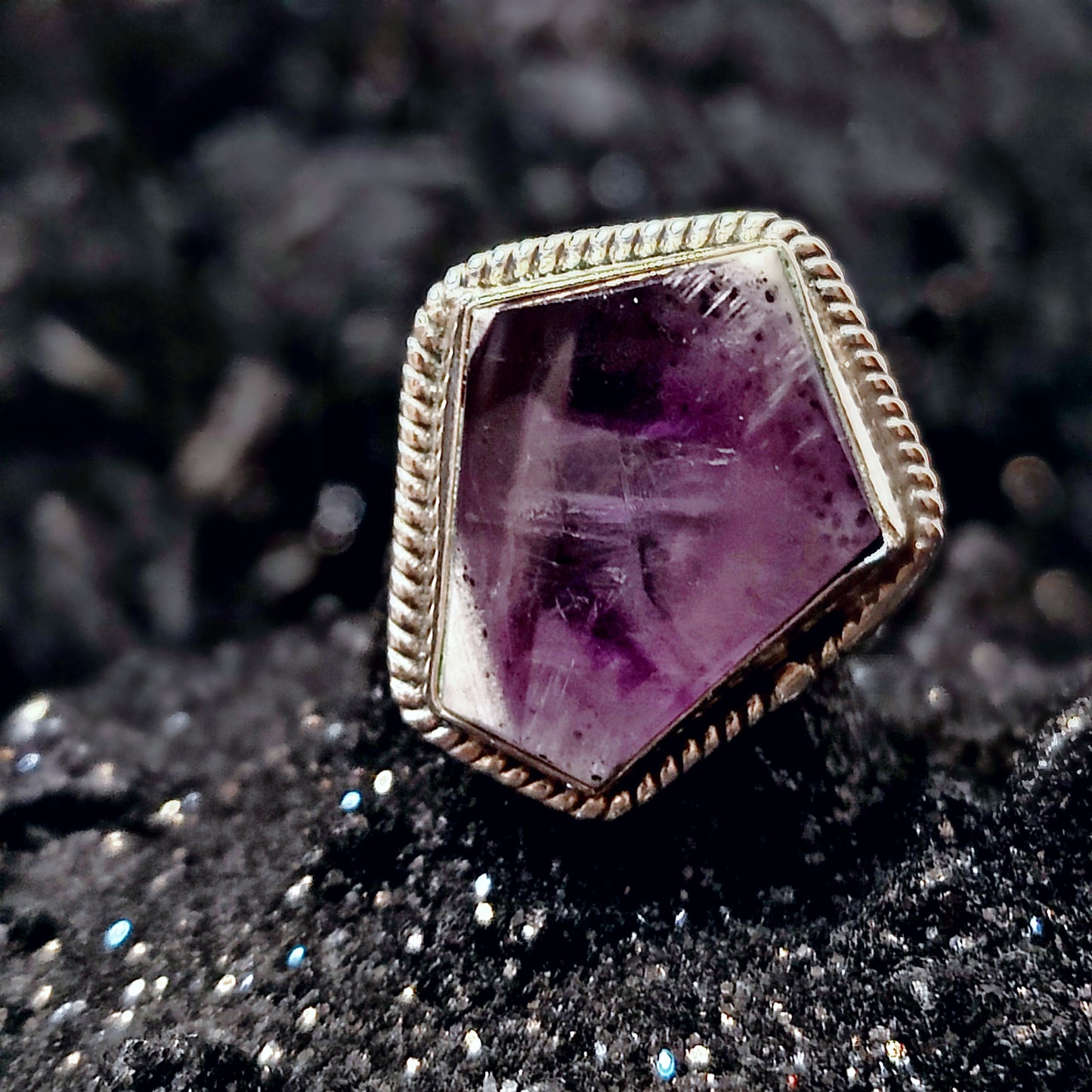 Amethyst Coffin Statement Ring in Sterling Silver (US SIZE 7.5)