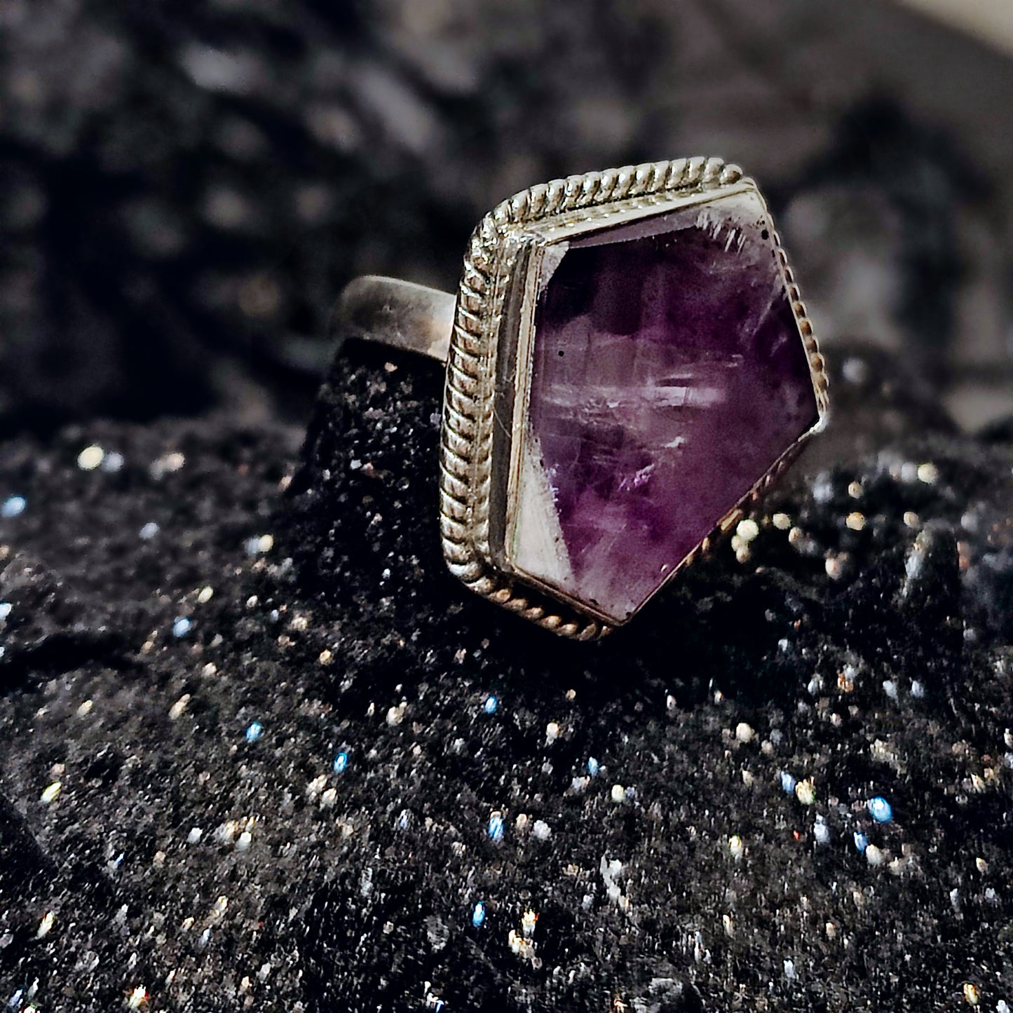 Amethyst Coffin Statement Ring in Sterling Silver (US SIZE 7.5)