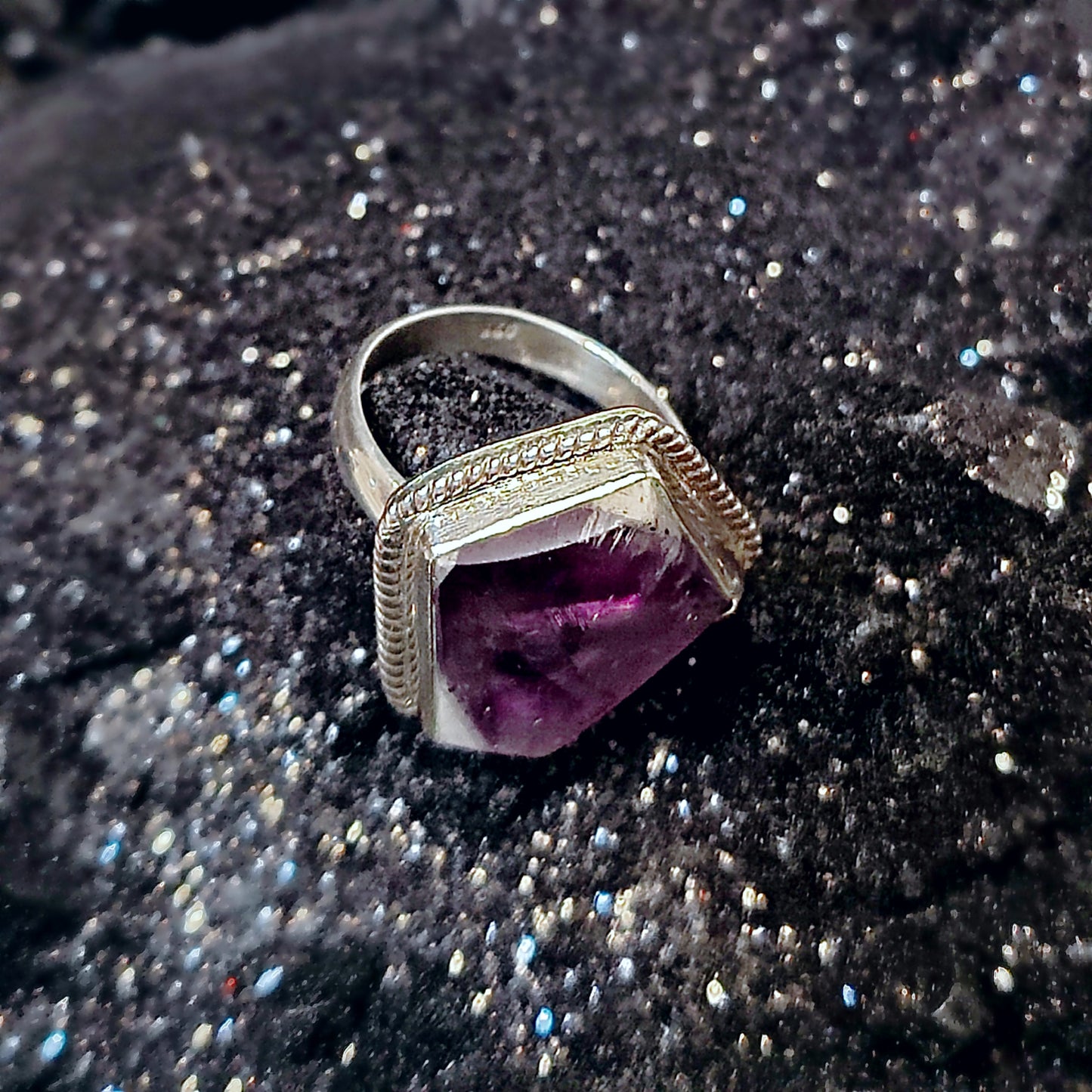 Amethyst Coffin Statement Ring in Sterling Silver (US SIZE 7.5)