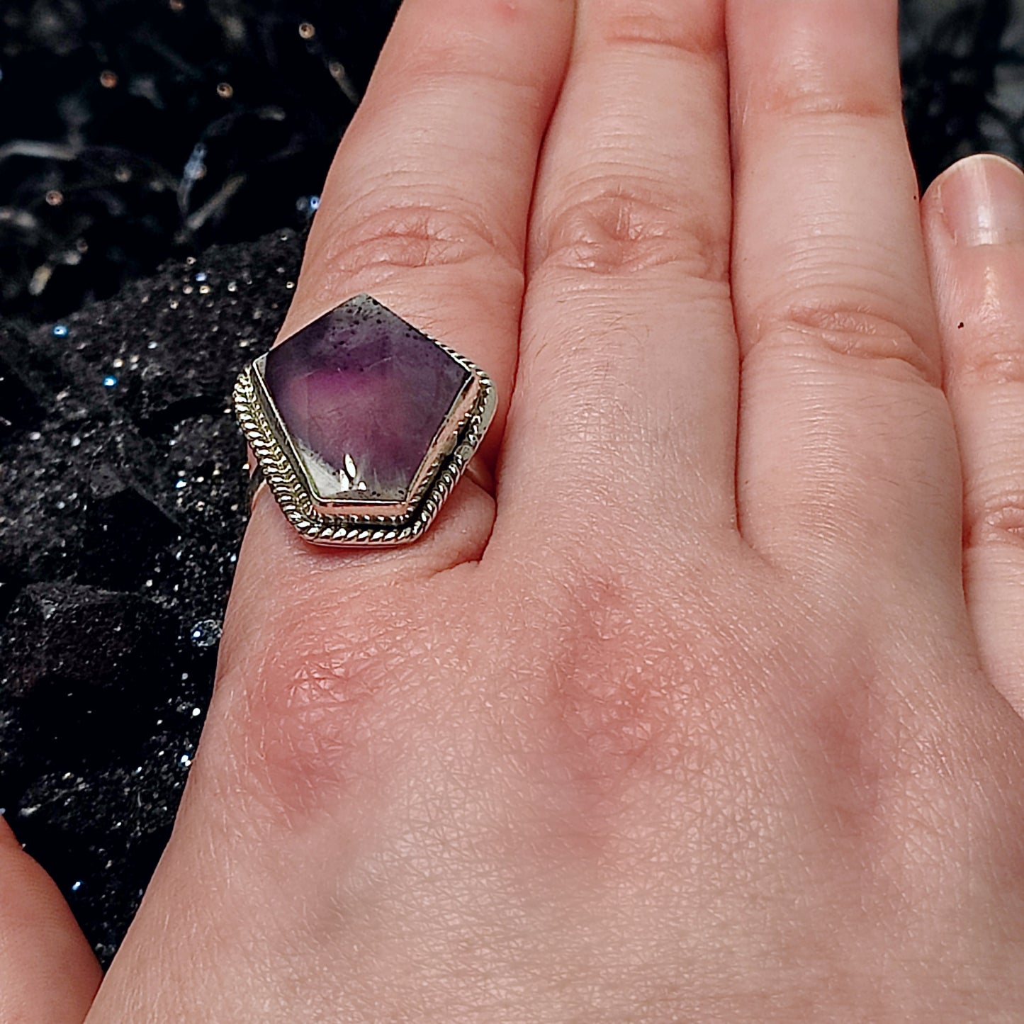 Amethyst Coffin Statement Ring in Sterling Silver (US SIZE 7.5)